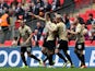 Bradford's James Hanson is congratulated by team mates after scoring the opening goal against Northampton on May 18, 2013
