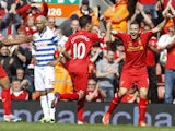 Liverpool's Philippe Coutinho celebrates scoring against QPR on May 19, 2013