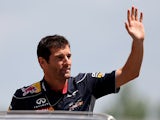Red Bull driver Mark Webber waves to the crowd on May 12, 2013
