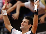 Novak Djokovic celebrates after defeating Alexandr Dolgopolov in the Rome Masters on May 16, 2013