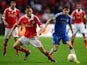 Benfica's Nemanja Matic and Chelsea's Oscar battle for the ball on May 15, 2013