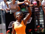 Serena Williams celebrates after defeating Simona Halep in the Rome Masters on May 18, 2013
