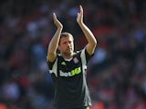 Michael Owen of Stoke applauds all corners of the ground after the match against Southampton on May 19, 2013