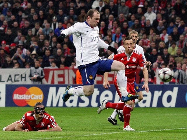 Wayne Rooney scoring a goal against Bayern Munich in 2010.