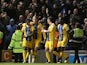Crystal Palace's Wilfried Zaha is congratulated by team mates after scoring the opening goal against Brighton on May 13, 2013