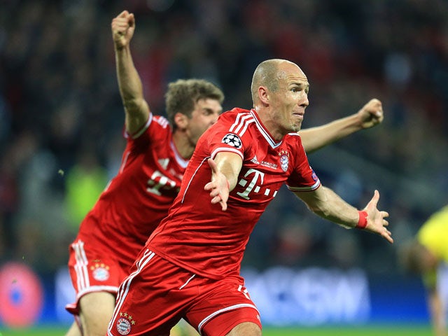 Bayern Munich's Arjen Robben celebrates scoring the winning goal in the Champions League Final on May 25, 2013