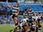 Hull players celebrate after Chris Green scores the winning try during the Super League match against Hull KR on May 25, 2013
