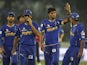 Rajasthan Royals' bowler Siddharth Trivedi celebrates after dismissing Deccan Chargers' Akshath Reddy on May 18, 2012