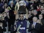 Australia's captain Adam Goodes lifts the International rules series trophy on October 30, 2010