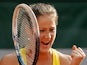 Bojana Jovanovski celebrates after defeating Caroline Wozniacki in their second round match of the French Open on May 29, 2013