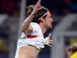 Stuttgart's Christian Gentner celebrates after scoring on March 30, 2012