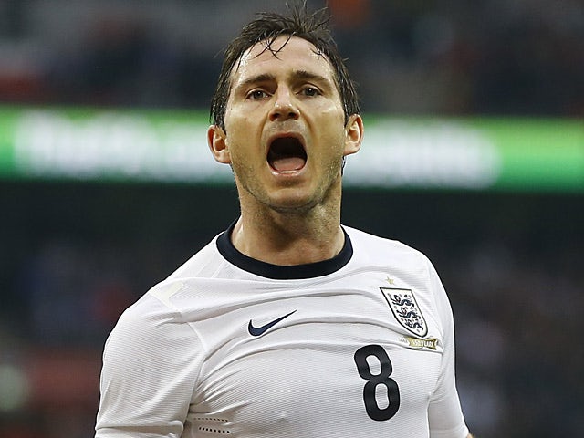 England's Frank Lampard celebrates after scoring the equaliser in the match against Ireland on May 29, 2013