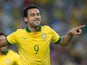 Brazil's Fred celebrates after scoring the opening goal against England during a friendly match on June 2, 2013