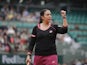 Marion Bartoli celebrates after defeating Mariana Duque-Marino during their second round match of the French Open on May 31, 2013