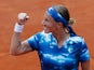 Svetlana Kuznetsova celebrates after defeating Angelique Kerber during their fourth round match of the French Open on June 2, 2013