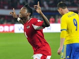 Austria's David Alaba reacts after scoring during the World Cup qualifying match against Sweden on June 7, 2013