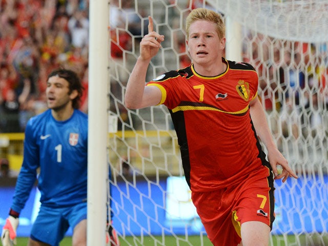 Belgium's Kevin De Bruyne celebrates after he scored against Serbia during their World Cup qualifying match on June 7, 2013