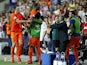 Dutch players celebrate the goal of Georginio Wijnaldum against Germany on June 6, 2013