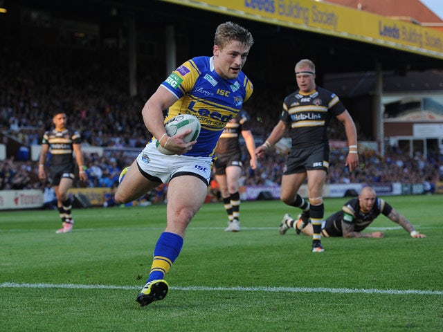 Leeds Rhinos' Jimmy Keinhorst runs over to score a try during the Super League match against Castleford on June 7, 2013