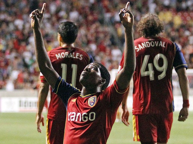 Real Salt Lakes' Olmes Garcia celebrates after scoring against the LA Galaxy on June 8, 2013
