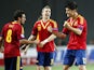 Spain players celebrate after Alvaro Morata scored the only goal of the match against Germany on June 9, 2013