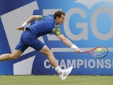 Andy Murray in action at Queens Club on June 12, 2013