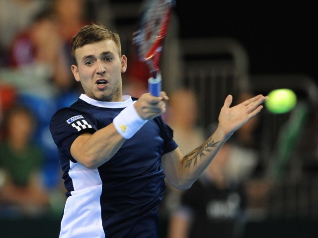 Great Britain's Dan Evans during the Davis Cup match against Russia's Evgeny Donskoy on April 7, 2013