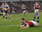 British and Irish Lions George North slides in to score a try against Combined Country on June 11, 2013