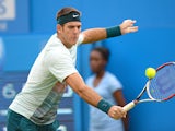 Juan Martin Del Potro in action against Xavier Malisse during the AEGON Championships at The Queen's Club on June 11, 2013
