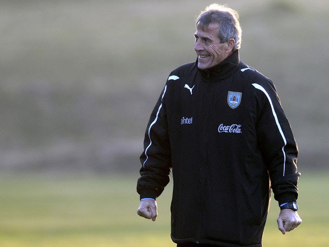 Uruguay's coach Oscar Tabares is seen during a training session ahead of the upcoming 2011 Copa America match on June 30, 2011