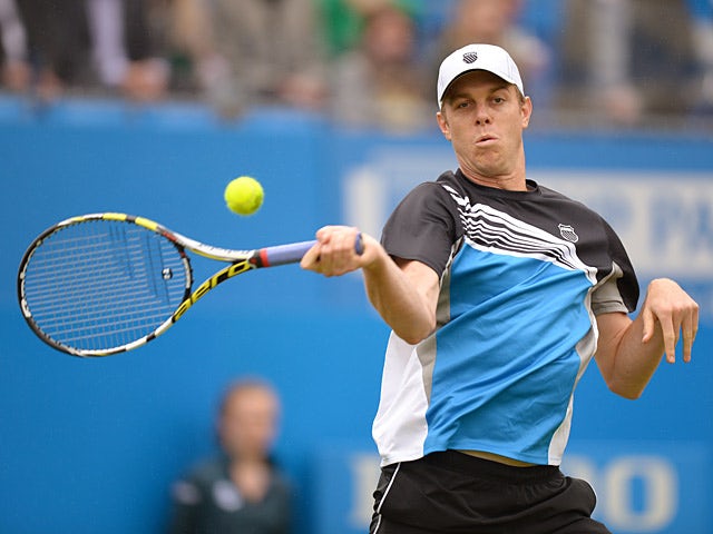 Sam Querrey in action against Aljaz Bedene during the AEGON Championships at The Queen's Club on June 11, 2013