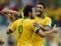 Brazil's Fred celebrates scoring his side's 3rd goal during the soccer Confederations Cup match between Italy and Brazil on June 22, 2013