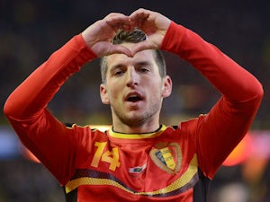 Belgium's Dries Mertens celebrates after scoring against Slovakia on February 6, 2013