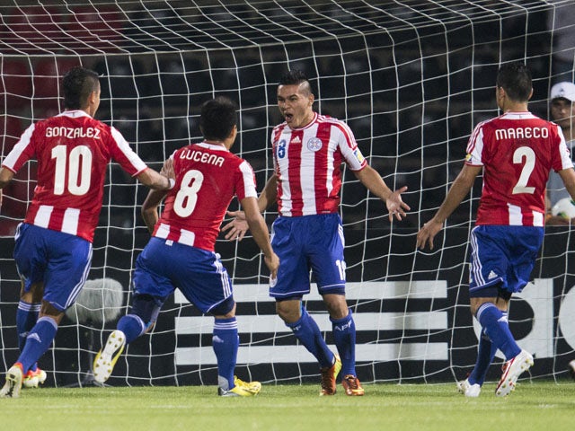 Paraguay's Jorge Rojas celebrates scoring in the Under 20 World Cup match against Mali on June 22, 2013