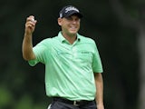 Bill Haas reacts after winning the AT&T National golf tournament at Congressional Country Club on June 30, 2013