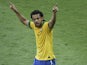 Brazil's Fred celebrates scoring against Uruguay during their Confederations Cup semi final match on June 26, 2013