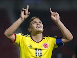 Colombia's Juan Quintero celebrates a goal against El Salvador on June 28, 2013