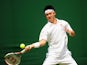Japan's Kei Nishikori in action against Australia's Matthew Ebden during the first round of Wimbledon on June 25, 2013