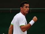 Spain's Nicolas Almagro celebrates a point against France's Guillaume Rufin during their second round singles match on June 26, 2013