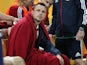 British and Irish Lions' Tommy Bowe sits injured on the bench during the match against Queensland Reds on June 8, 2013
