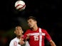 England's Tom Ince battles for the ball with Serbia's Aleksandar Pantic during a Under 21 match on October 12, 2012