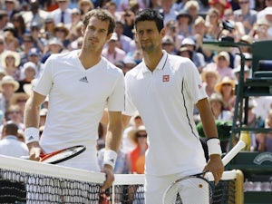 Andy Murray and Novak Djokovic pose for a picture before the men's final at Wimbledon.