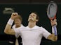 Andy Murray of Britain reacts after winning against Jerzy Janowicz of Poland during their Men's singles semifinal match at the All England Lawn Tennis Championships on July 5, 2013