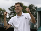 Jerzy Janowicz of Poland reacts after beating Jurgen Melzer of Austria during their Men's singles match on July 1, 2013