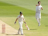 Steven Finn celebrates claiming the wicket of Michael Clarke during the 2010 Ashes.