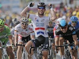Britain's Marc Cavendish crosses the finish line to win the fifth stage of the Tour de France on July 3, 2013