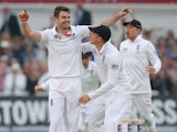 England's bowler James Anderson celebrates taking wicket of Australia's Chris Roders during day one of the first Ashes test on July 10, 2013