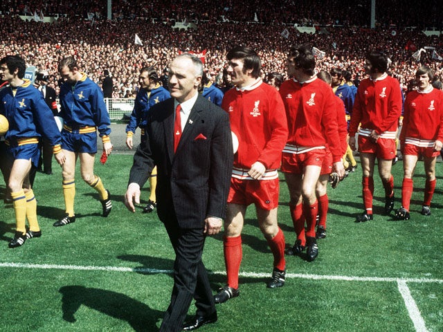 Liverpool FC manager Bill shankly leading his men on to the field at Wembley Stadium for the FA Cup Final against Arsenal on May 8, 1971