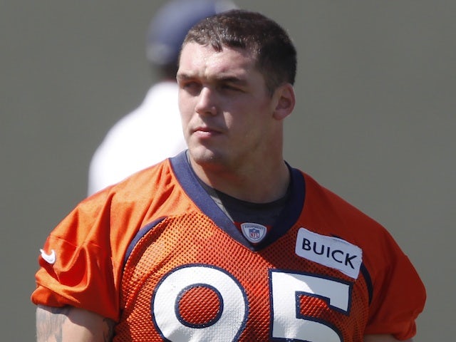 Broncos' defensive end Derek Wolfe at practice on June 11, 2013
