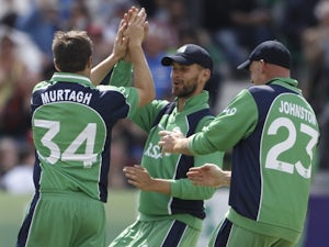 Irish cricketers celebrate a wicket against Pakistan on May 26, 2013